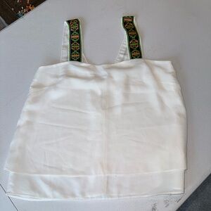 White Sleeveless Top with Patterned Straps